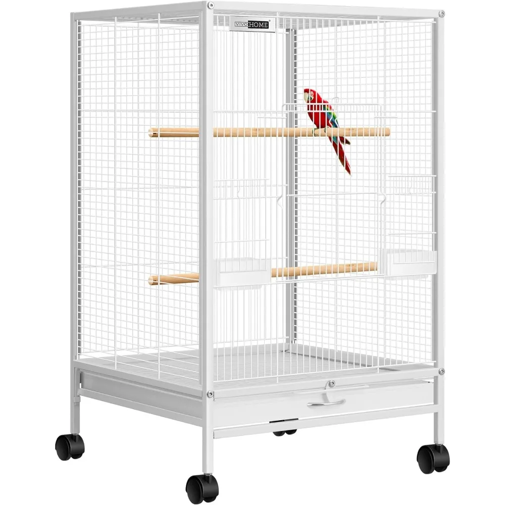 

VIVOHOME 30 Inch Height Wrought Iron Bird Cage with Rolling Stand for Conures Lovebirds Cockatiels Finches, White