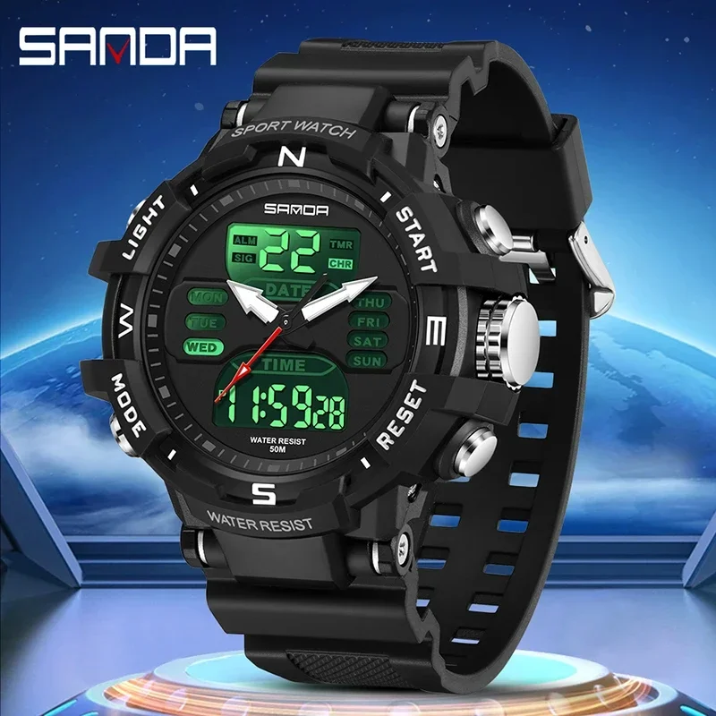 SANDA 6176 Sports Waterproof Electronic Quartz Mens Wristwatches G