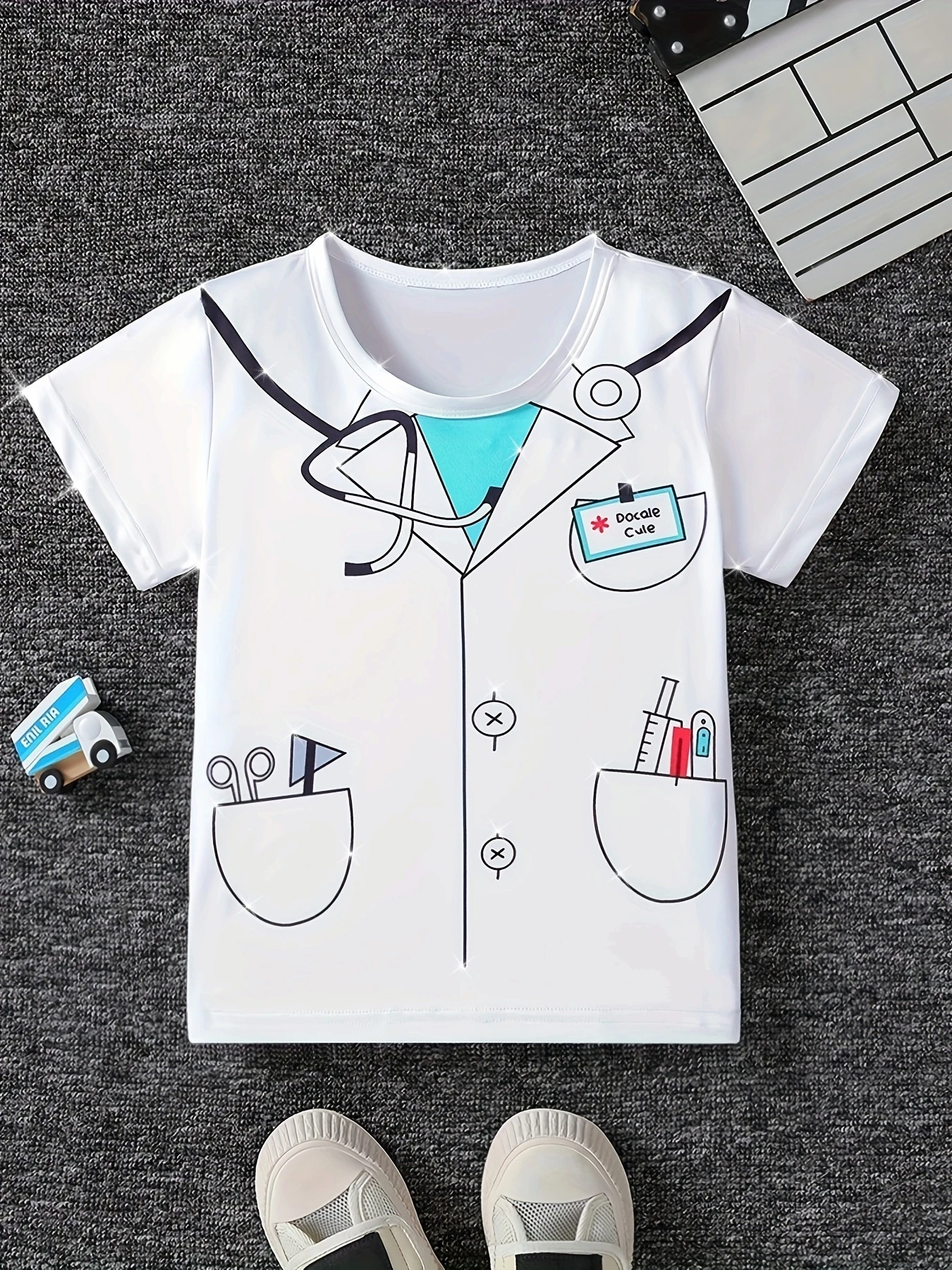 Novel Doctor Print Boys T‑Shirt, Creative Versatile Crew Neck Short‑Sleeve Casual Top for Boys Daily Wear