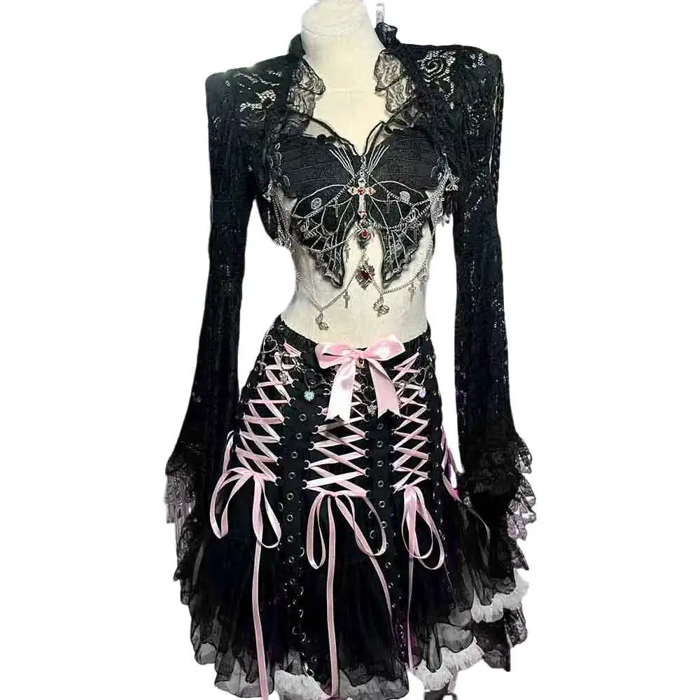 

Gothic Emo Punk Rock Grunge Goth Harajuku Eco Teen Fashion Revival Y2K TOPS Chain Butterfly 90s Cross DIY Cyber E-Girls
