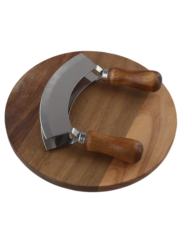 

Stainless Steel Double-sided Cutter Onion Herb Cutter Set Cheese Cutter Wooden Handle Double Handle Swing Cutter Cutting Board