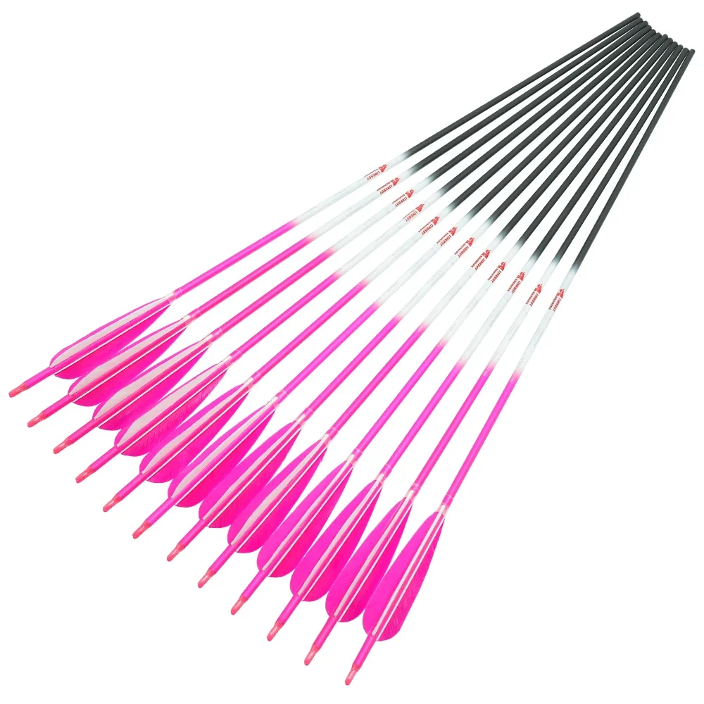 12pcs Linkboy Archery Carbon Arrows Spine600 30/32inch ID6.2mm 5inch Turkey Feather 100gr Tips Recurve Bow Hunting