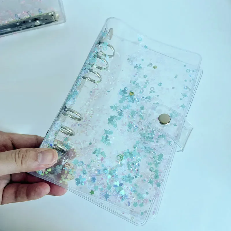 2025 A6 Glitter Bead Shell Transparent Notebook Planner Organizer Binder Books Journal Spiral Personal Clear Shell