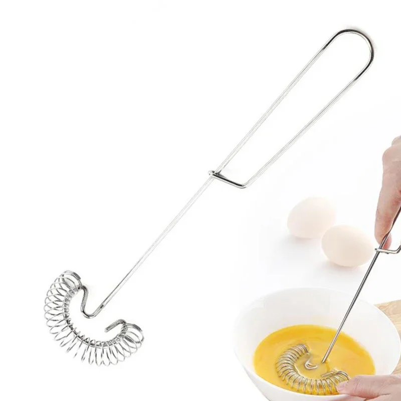 1PC Egg Stirrer Stainless Steel Egg Beater Manual Spring Coil Baking Pastry Whisk 304 Spring Coil Egg Stirrer for Kitchen