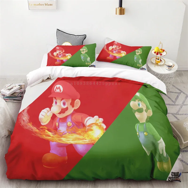 Couverture de dessin animé Super Mario pour enfants, rouge, vert, anime, rick, dessin animé, cadeau de vacances, anime, impression HD, décor de chambre, 3 pièces