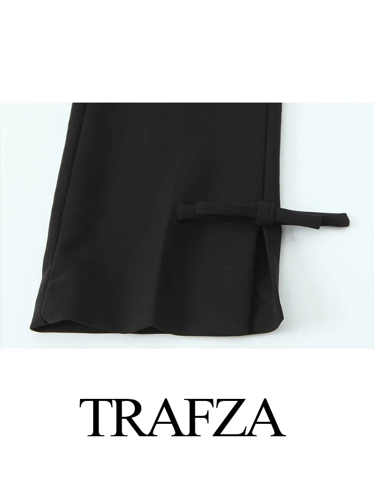 TRAFZA-Pantalon Crayon Long pour Femme, Poches Décoratives, Fermeture Éclair, Taille Haute, Ourlet Nministériels d Décoré, FJF, Streetwear Féminin, Été 2024