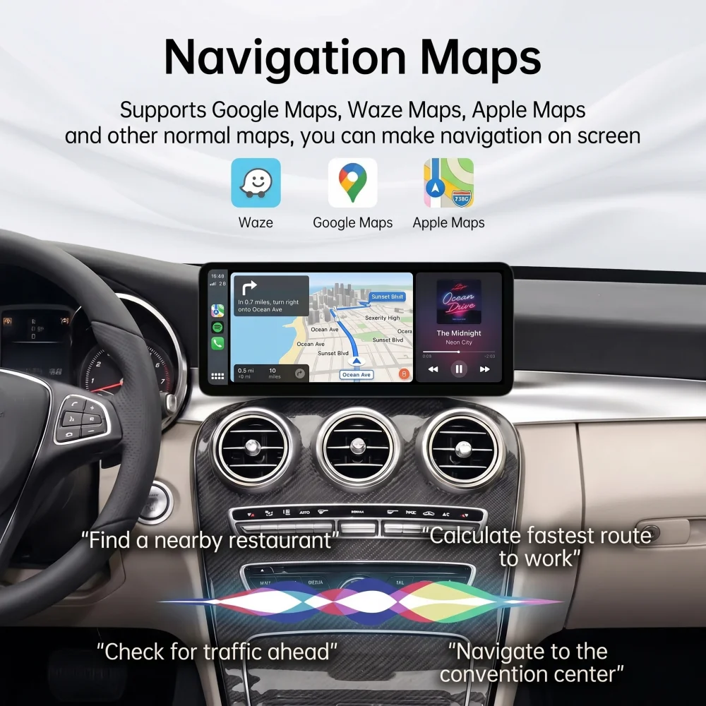 BONROAD Pantalla Táctil Linux de 10.25/12.8'' con CarPlay y Android Auto para Mercedes Benz Clase A B W176 W246 CLA C117 GLA X156 Clase C W205 GLC V X253 W447, Navegación GPS, Bluetooth, Airplay, Radio Estéreo para Aut