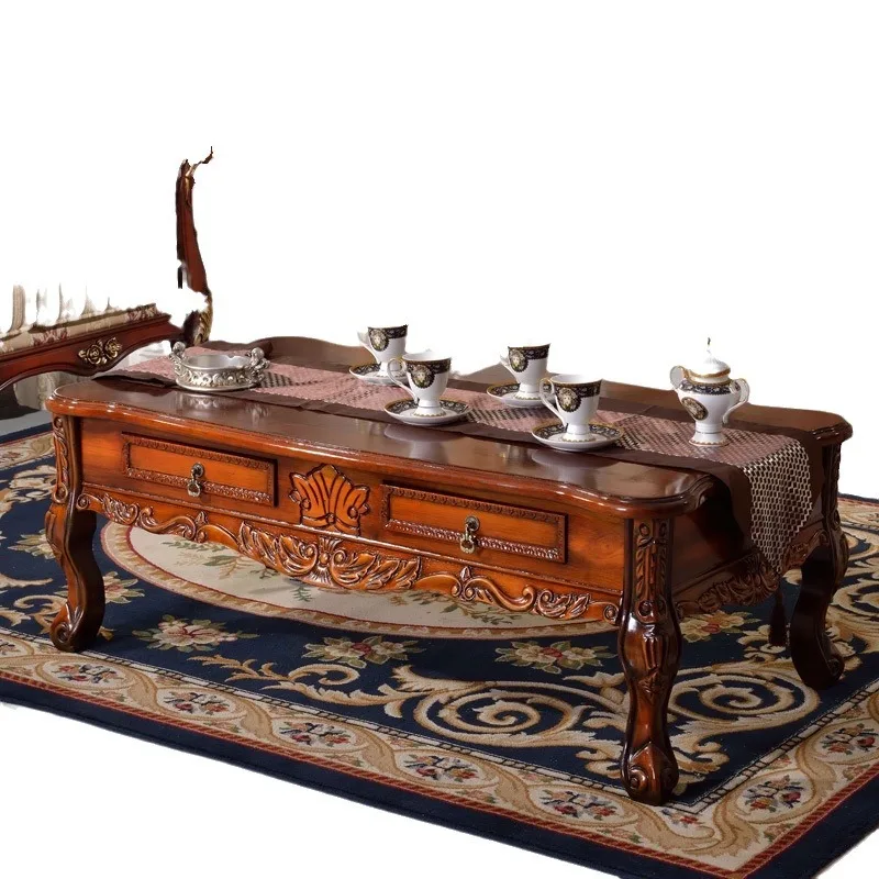 European solid wood long coffee table, American solid wood, marble coffee table