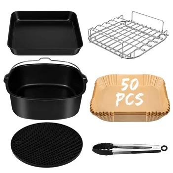 6pcs 9pcs AirFryer Accessories Set 8inch Fit for 5.5L Airfryer Baking Basket Pizza Plate…