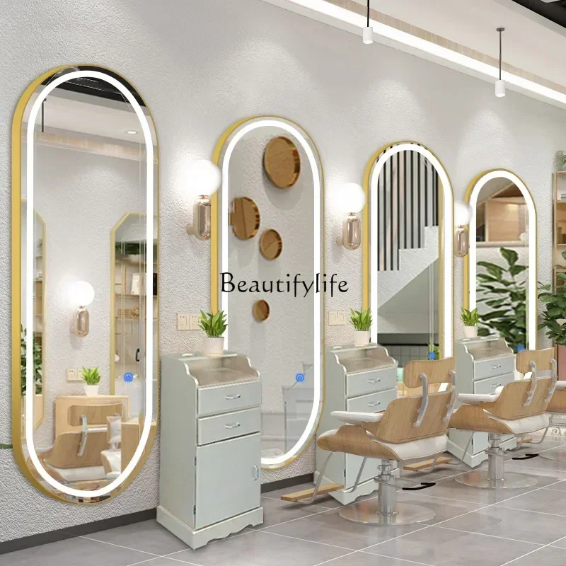 For Hair Salon Wall-Mounted Single-Sided Mirror with Light Hair Salon Mirror Can Be Customized