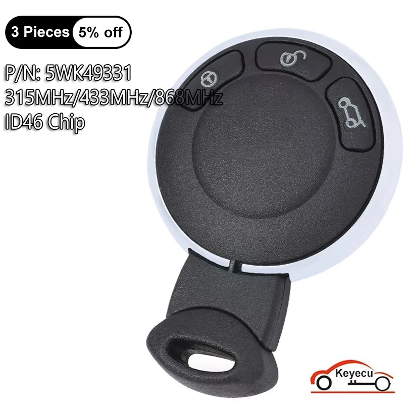 

KEYECU 315 МГц 433 МГц 868 МГц для Mini Cooper Cabrio Clubman Countryman Coupe Paceman Keyless Go Smart Remote Key Fob 5WK49331