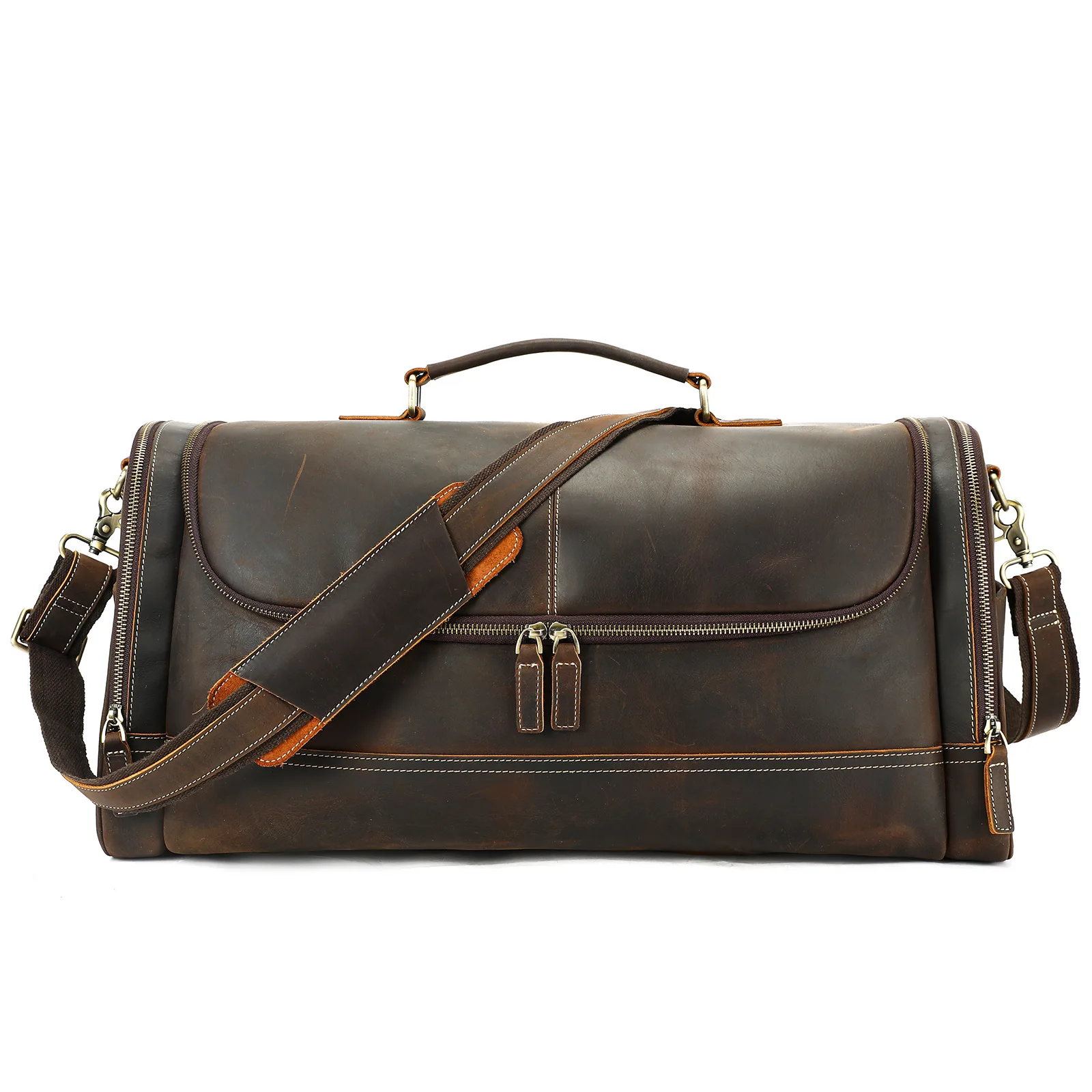 

Men's Genuine Crazy Horse Leather Duffle Bag Large Capacity Vintage Travel Weekender Overnight Luggage Bag for Men