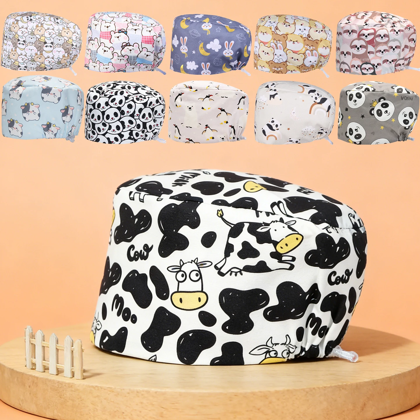 

2026 New Surgical Hats Cotton Unisex Scrub Caps Eco-friendly Medical Dental Pet Hospital Nursing Caps Cartoon Printed Work Hat