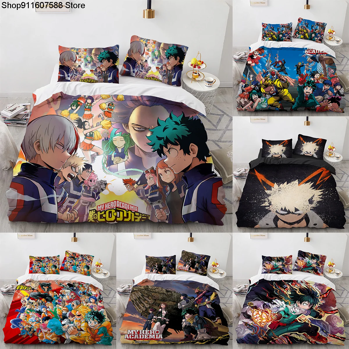 Juego de cama japonés My Hero Academia, fundas de edredón de tamaño doble, Anime Todoroki Shoto King Queen, decoración del hogar, accesorios de dormitorio