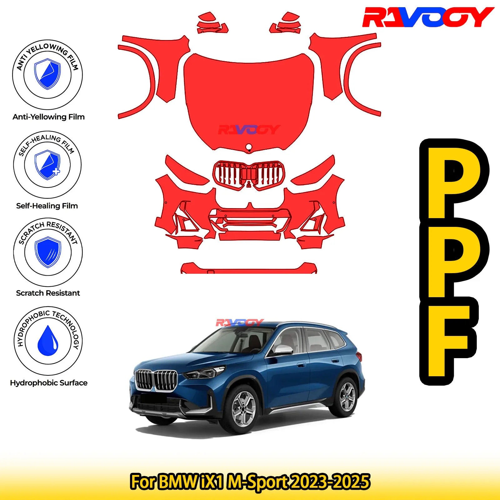 

For BMW iX1 M-Sport 2023-2025 Glossy Matte Black Precut front PPF Kit Paint Protection Film