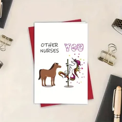 1PC Cute Rainbow Horse Women Nurses Card Medical Staff Thank You Cards Nurse Birthday Graduation Greeting Card With Envelope