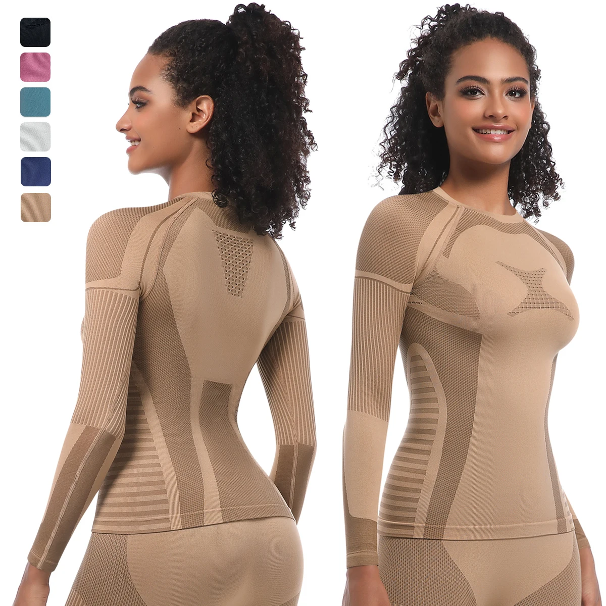 

Outdoor Running Fitness Sports Yoga Long Sleeves for Woman Slim Casual Cycling and Skiing Workout Women Seamless Yoga Top