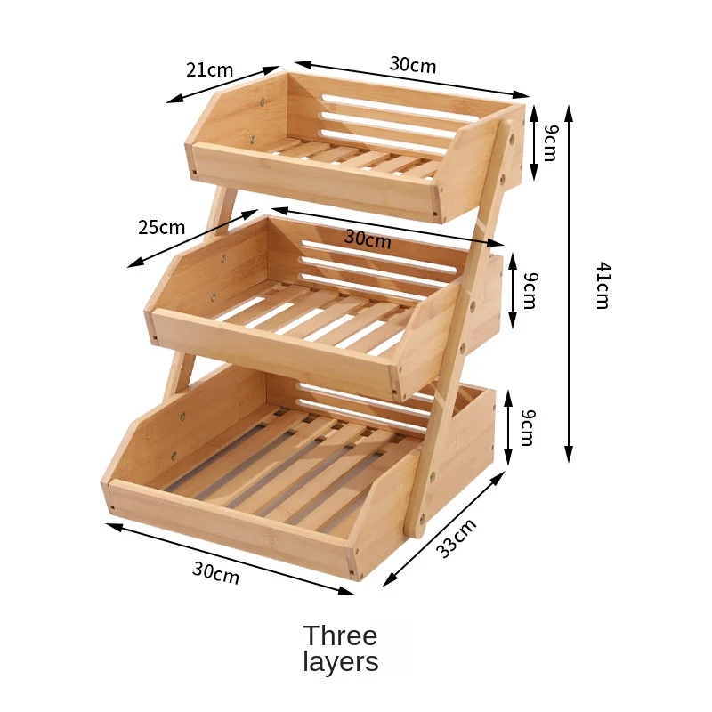 Bamboo Multi-layer Storage Basket Household Kitchen Fruit and Vegetable Draining Basket Multi-purpose Vegetable Storage Shelf