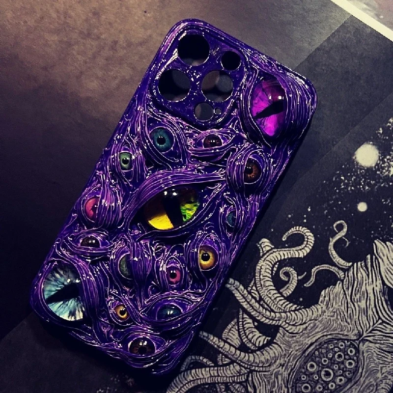 4167 Mobile Phone Case Original 3D Handmade Luminous Cthulhu Eyes Bloody Gothic Dark Punk Art Mobile Phone Case Custom Gift