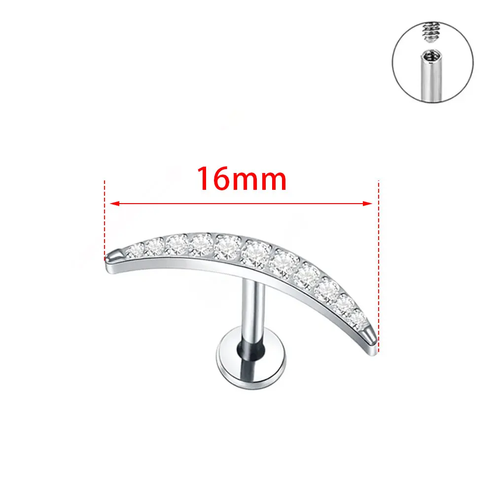 ASTM F136 Titanium Labret Helix Piercing 16/18G Internal Thread Curved Lugs Flat Tragus Conch Piercing G23 Titanium Body Jewelry