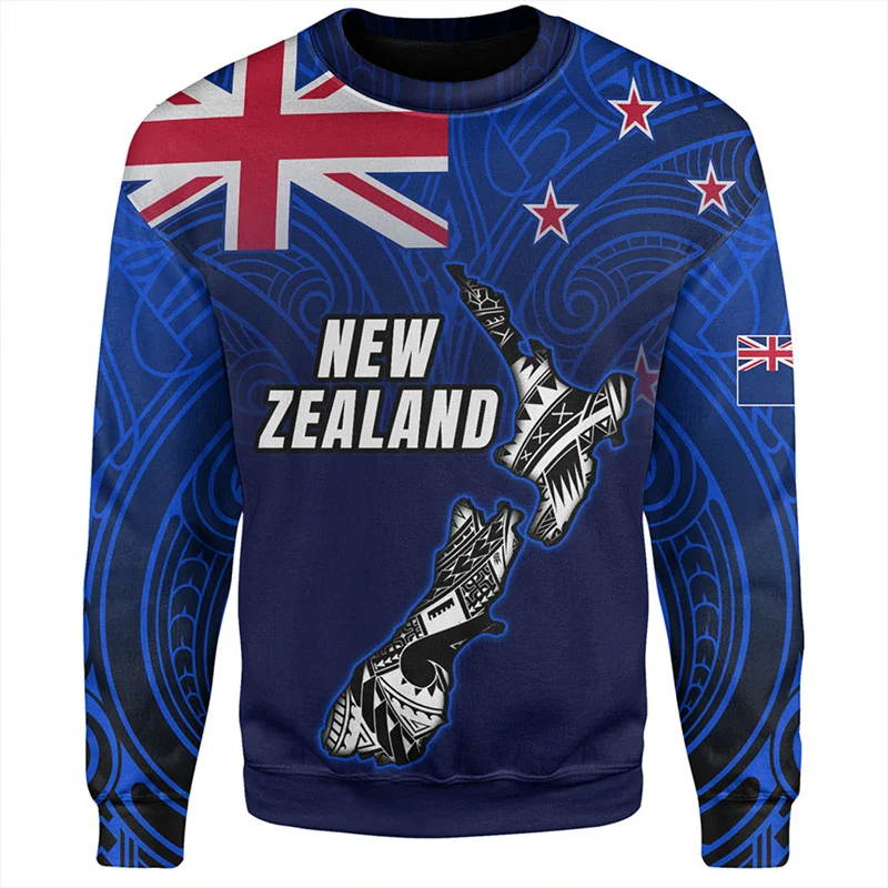 Vintage 3D New Zealand Tribal Maori Printed Sweatshirts NZ Anzac Day Graphic Round Neck Hoodies Fashion Streetwear Mens Clothing