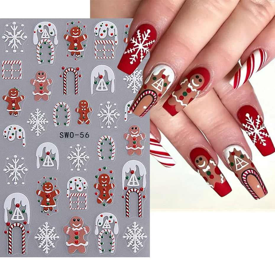 5D Christmas Ginger Man Nail Art Stickers Crystal Ball Snowflake Gift Cat Feather Candle Tree DIY Winter Xmas Decoration Tips