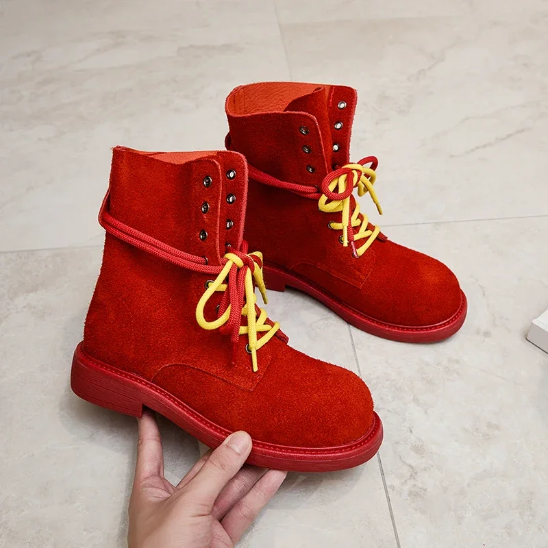 Genuine Leather Women's Biker Ankle Boots - AIYUQI 2025