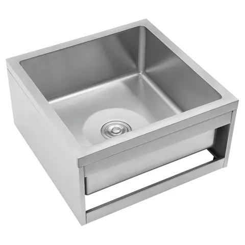 Stainless Steel Floor Mop Sink, Commercial Restaurant Sink, 24x24x13 Inch Deep Utility Sink - 304 Stainless Steel Brushed Finish, Round Corner Drain, Anti Splash Large Basin, with Filter Basket Drain, Non Slip Pads, for Mop Cleaning Kitchen