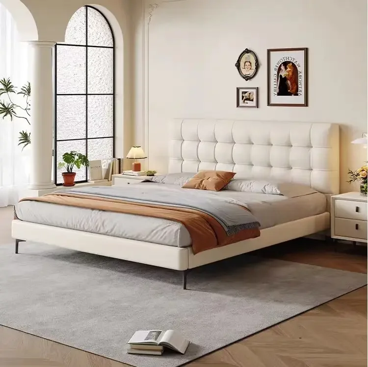 

# Горячая для итальянской кровати с кожаной обивкой, современные простые скандинавские двуспальные кровати, королевский размер, мебель для комнаты, каркас кровати