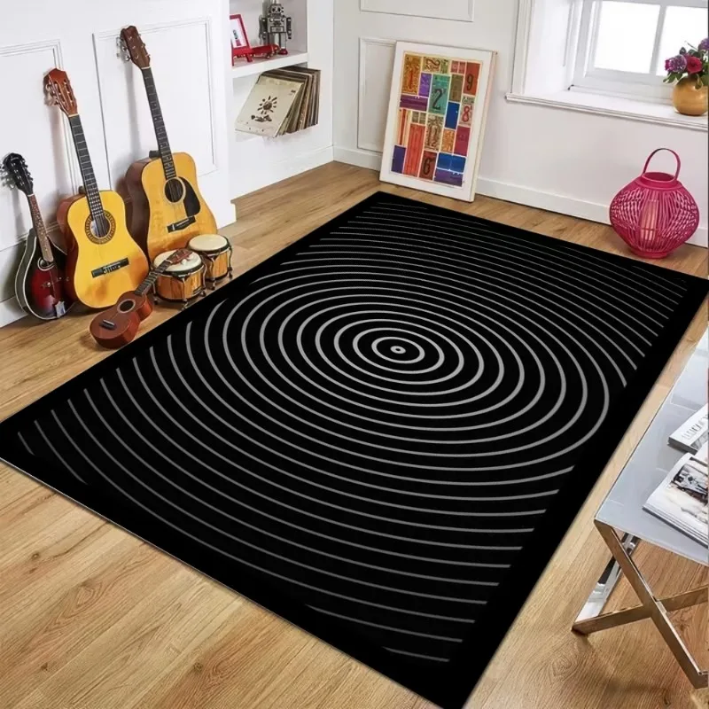 2D Optical Illusion Concentric Circles Rug Modern Abstract Vortex Soft Non-Slip Floor Carpet Minimalist Home Decor for Bedroom