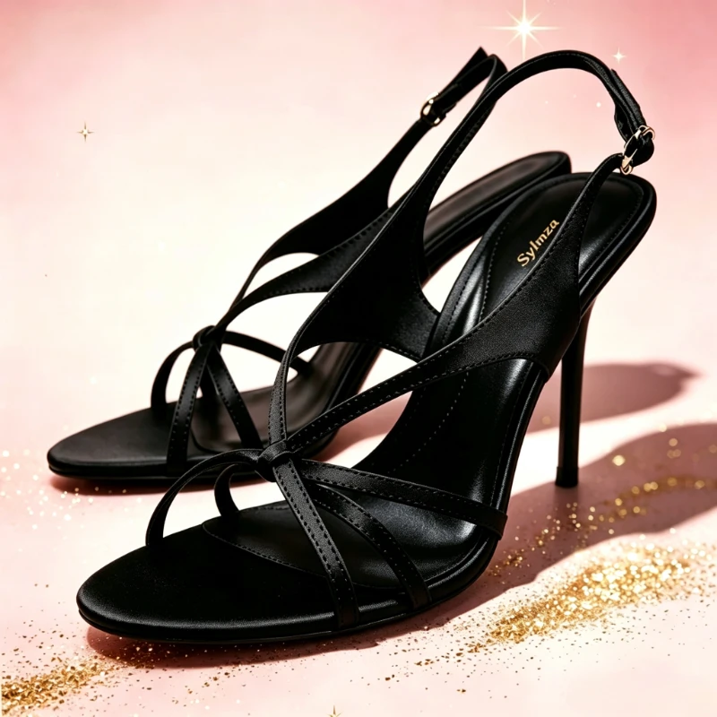 Pink Satin Cross Tied Heeled Sandals Women Fashion Metal Buckle Fastening Slingback Heels Sexy Round Toe Open Toe Designer Shoes