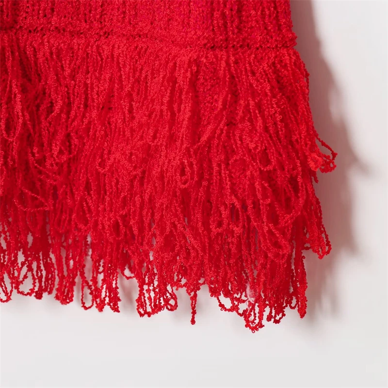 KEYANKETIAN Rompi Rajut Wanita Musim Gugur Terbaru, Kerah Bulat Tanpa Lengan dengan Hiasan Rumbai, Atasan Rompi Sweater Wanita