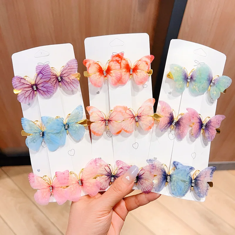 6PCS Butterfly Hair Clips with Color Gradient A GIRL\'S Birthday Present