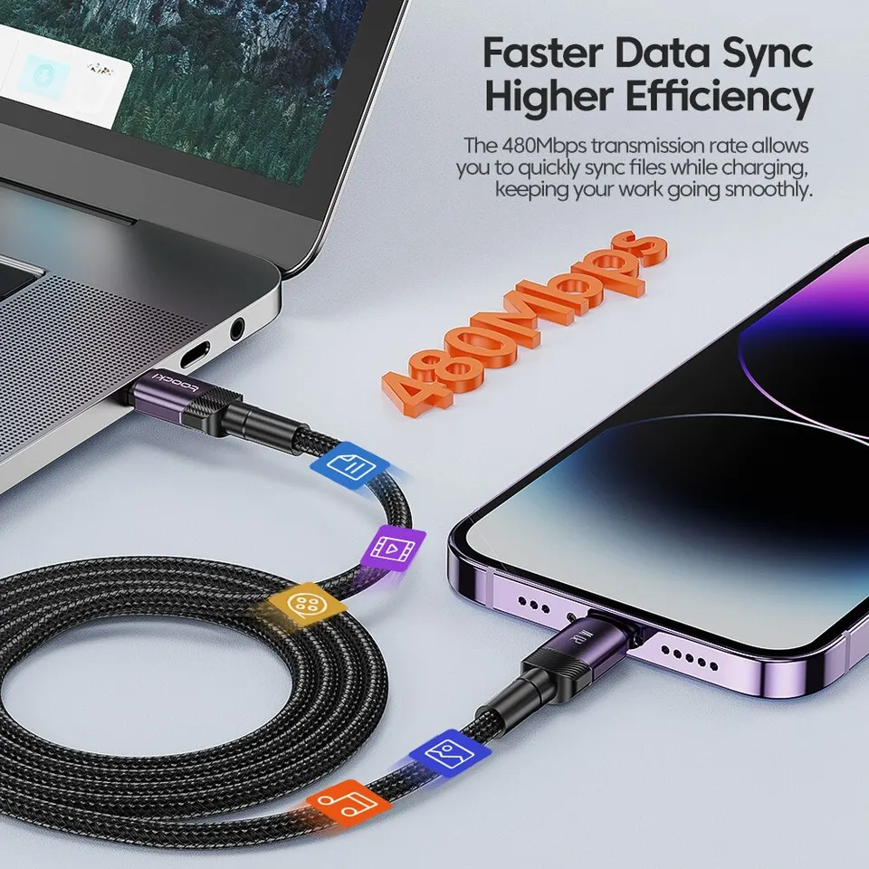 Cable Toocki PD 27W USB C a iP para iPhone 14 13 12 11 Pro XS, Tipo C a Lightning, cable de datos, carga rápida 4