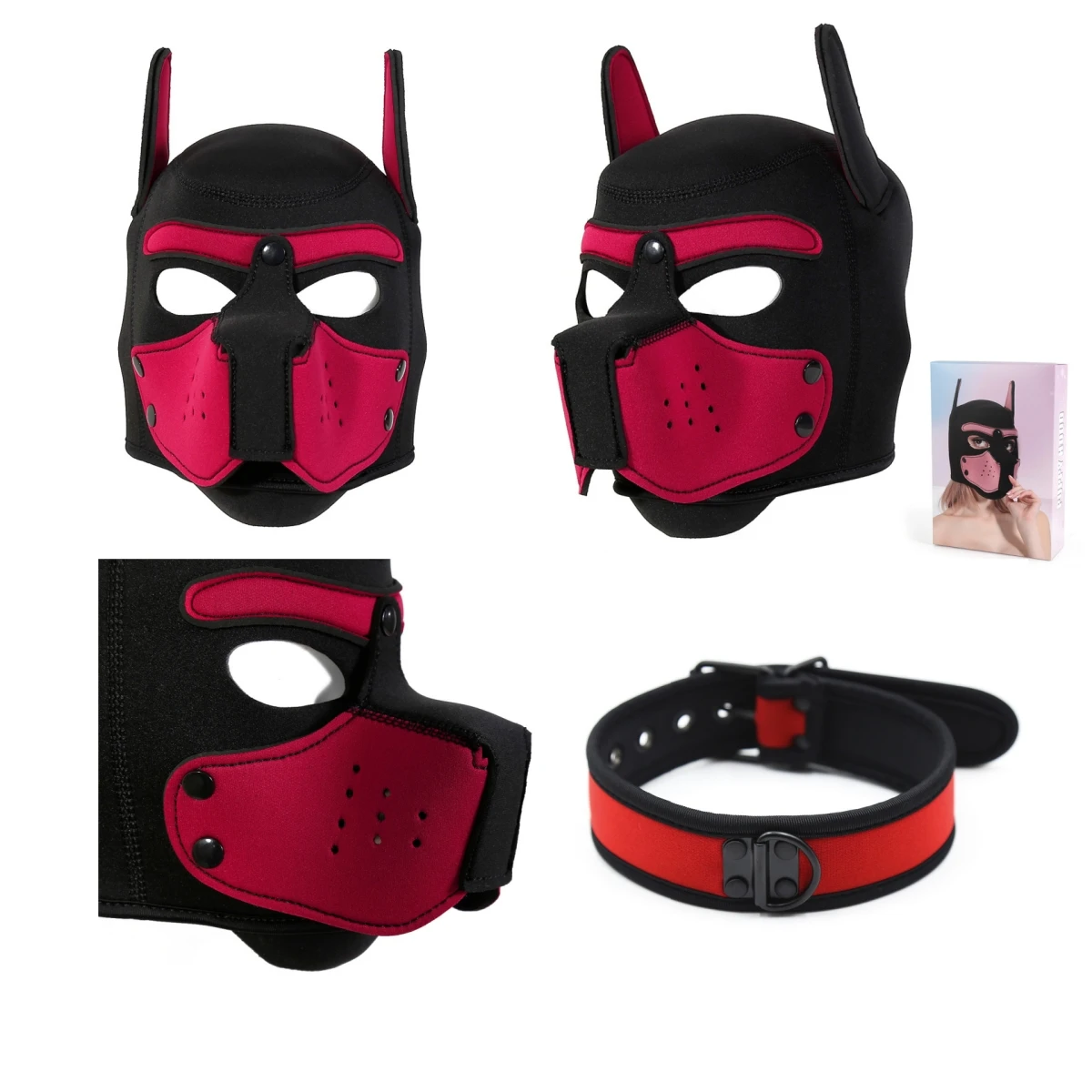 Casais animal homem mulher roleplay jogo filhote de cachorro cosplay e máscara de cachorro sexy rosto cheio cabeça capuz com colar ajustável traje exótico