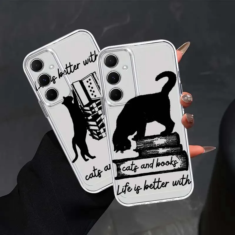 

Cartoon Cat Book Life For Samsung Galaxy S26 S25 S24 S23 S22 S21 S20 FE Lite Pro Plus Ultra Space Phone Case