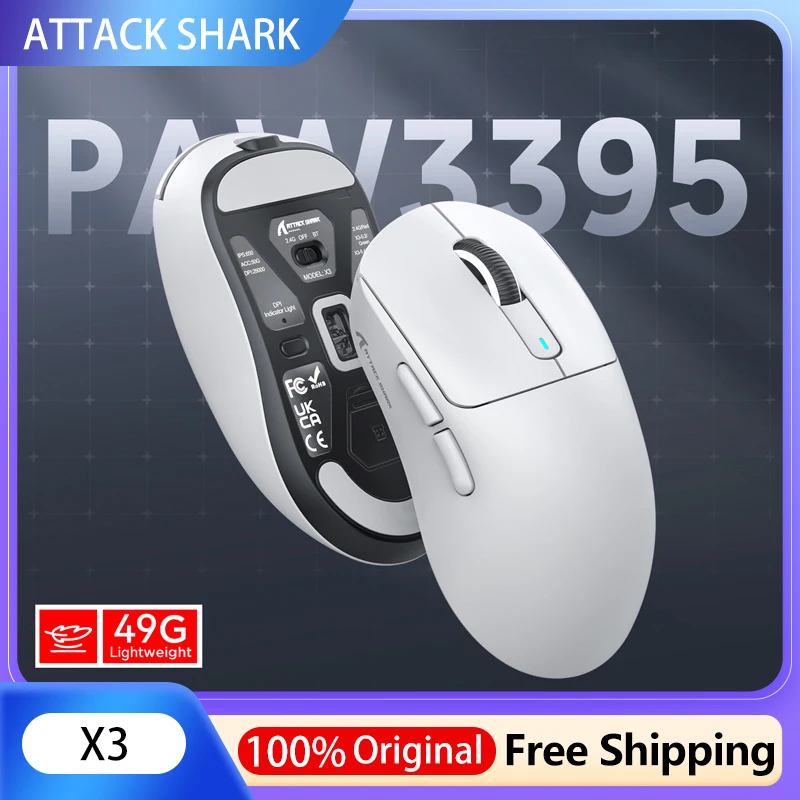 

Attack Shark X3 wireless Esports Mouse three modes 2.4GHz bluetooth wired 26000dpi PAW3395 lightweight rechargeable Ergonomic