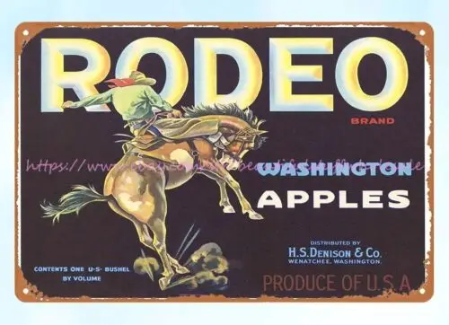 Rodeo Brand Wenatchee Washington Crate Label cowboy horse metal tin sign