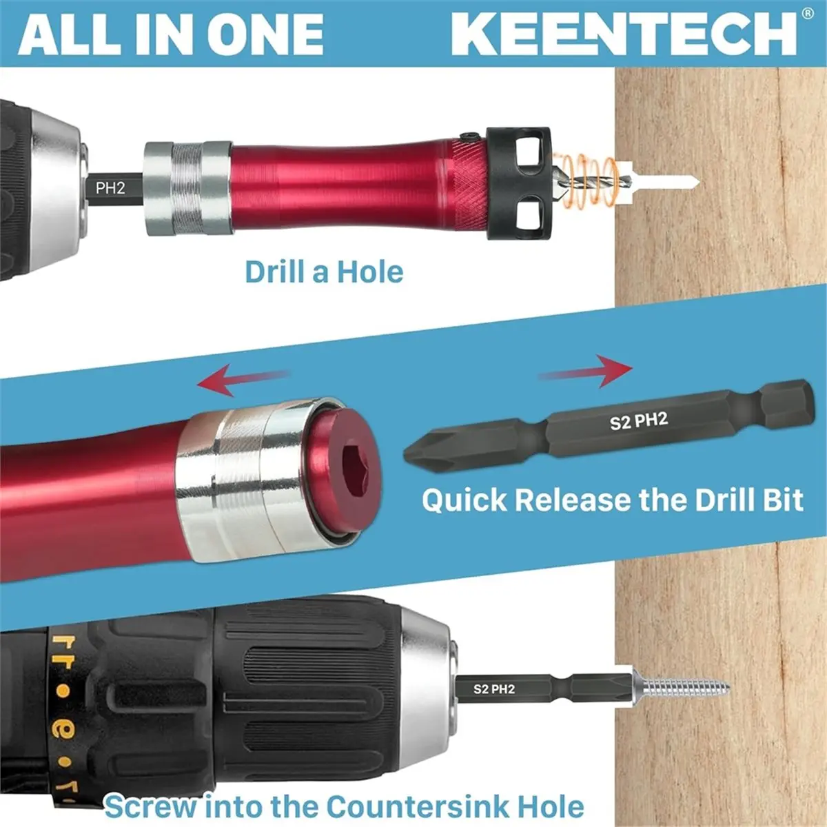 Countersink Drill Bit Set with A Screwdriver Bit, 2.8/3.2/3.5/4.0mm Drill Dia X 8/10 mm Countersink Dia