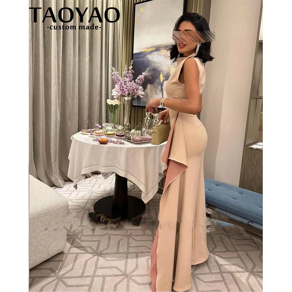 TaoYao Women Evening Dresses New Elegant Mermaid Blush Pink Prom Dresses Sleeveless Floor-Length Formal Party Gowns Elegant 2023