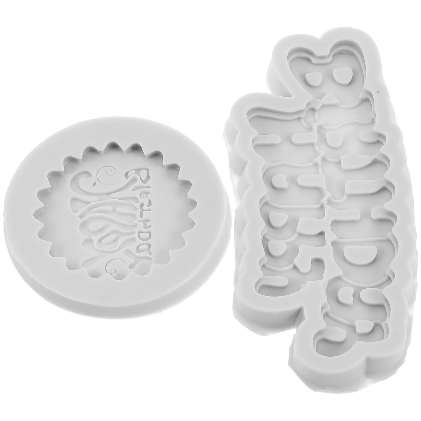 

2pcs Birthday Cake Decorating Molds Silicone Fondant Letter Stencil Mold for Cupcake Chocolate Clay Crafts Accessories