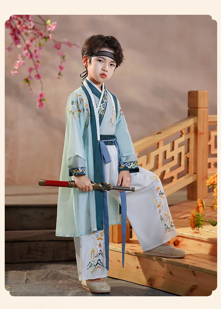 Kids New Year Clothes Ancient Bookboy Student Dress Boy Party Perform Photography Robe Traditional Costume Chinese School Clothe