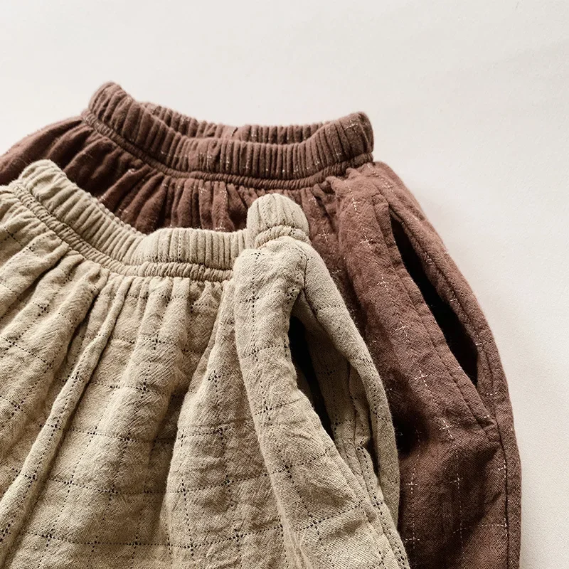 Autunno nuovi pantaloni per bambini in cotone a doppio strato retrò ragazzi e ragazze coreani pantaloni larghi casuali pantaloni morbidi per bambini