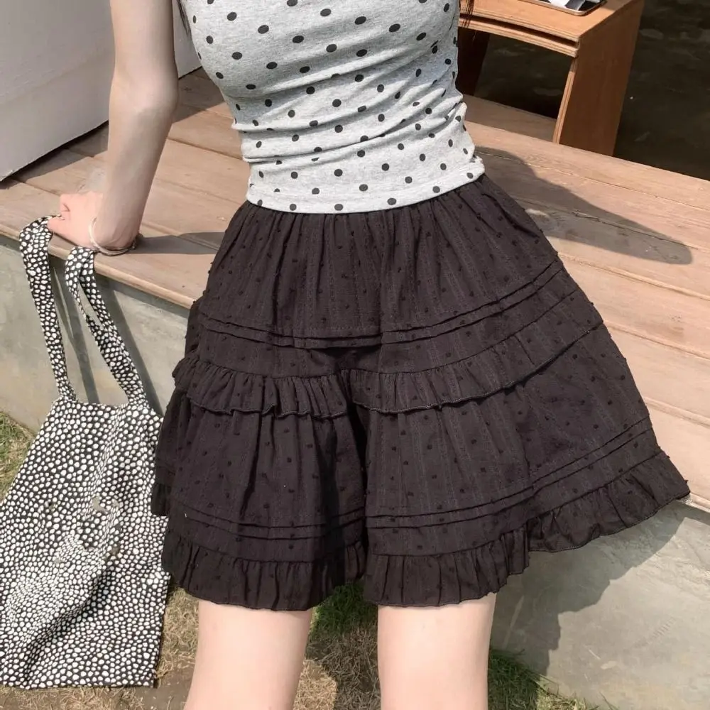 Słodkie Spódniczki Mini w Kropki, Warstwowe Krótkie Plisowane Mini Spódniczki, Sukienka, Spódnica w Kształcie Litery A z Wysokim Stanem, Spódnica Tortowa, Spódnica Szkolna