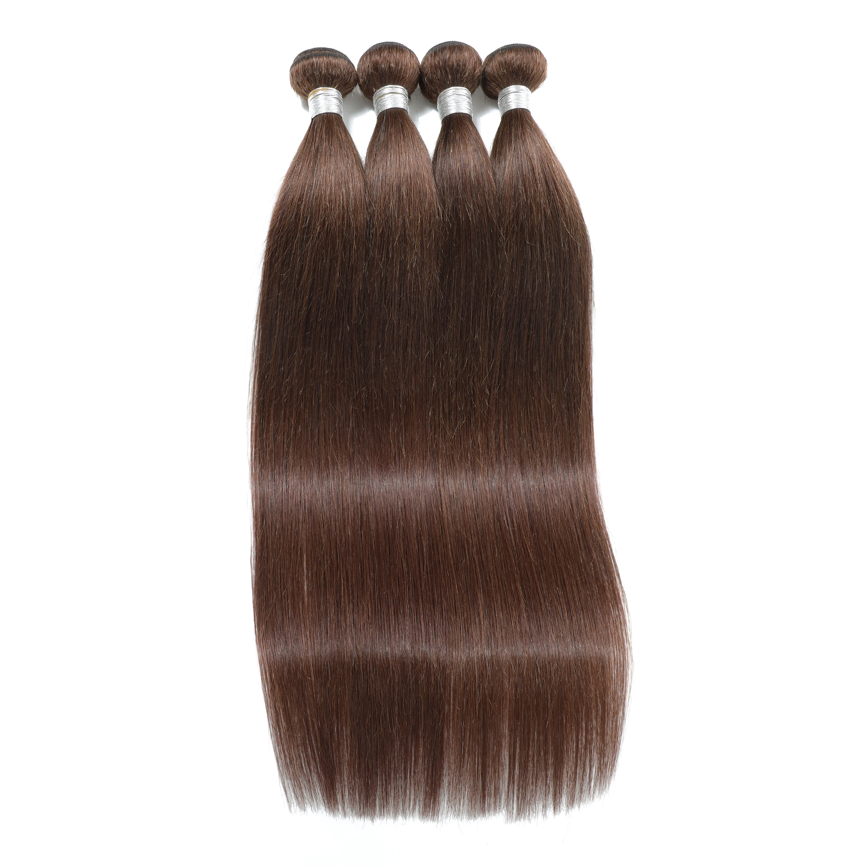 Extension di Capelli Umani Lisci Naturali Marrone Cioccolato # 4 Fasci di Extension per Capelli Umani Indiani Remy a Doppia Trama, 10-30 Pollici, per Donna - Offerta 1/3/4 Fasci di Capelli Umani,