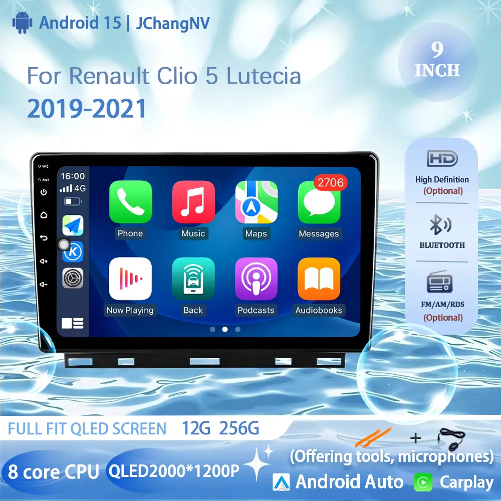 

For Renault Clio 5 Lutecia 2019-2021 Android 15 Auto Car Radio Multimedia Video Player GPS Navigation Carplay Wifi 360 Camera
