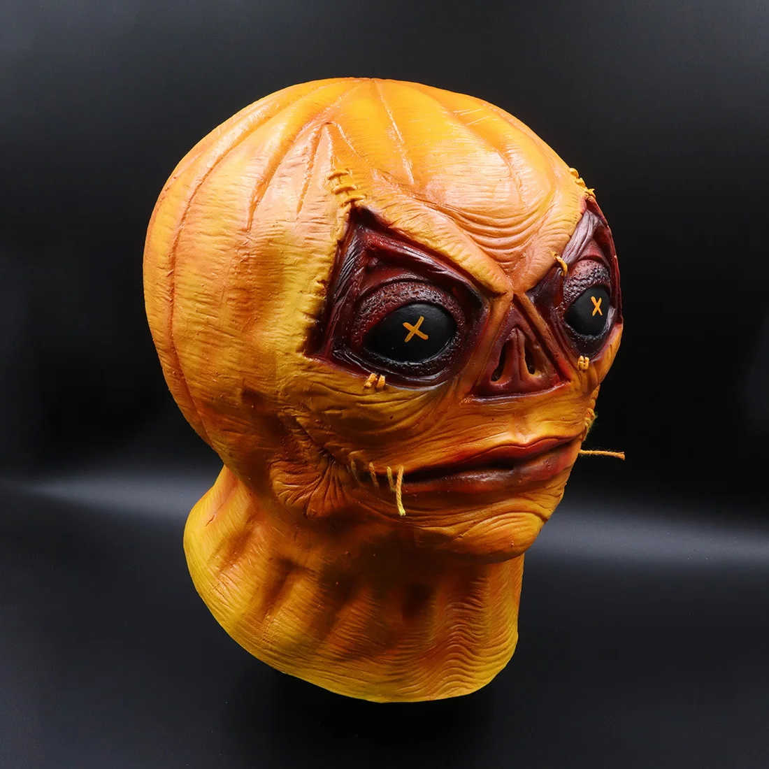 Halloween Scary Pumpkin Monster Latex Mask, Stitched Torn‑Face Full Headgear for Haunted House Escape Room Party Cosplay Props