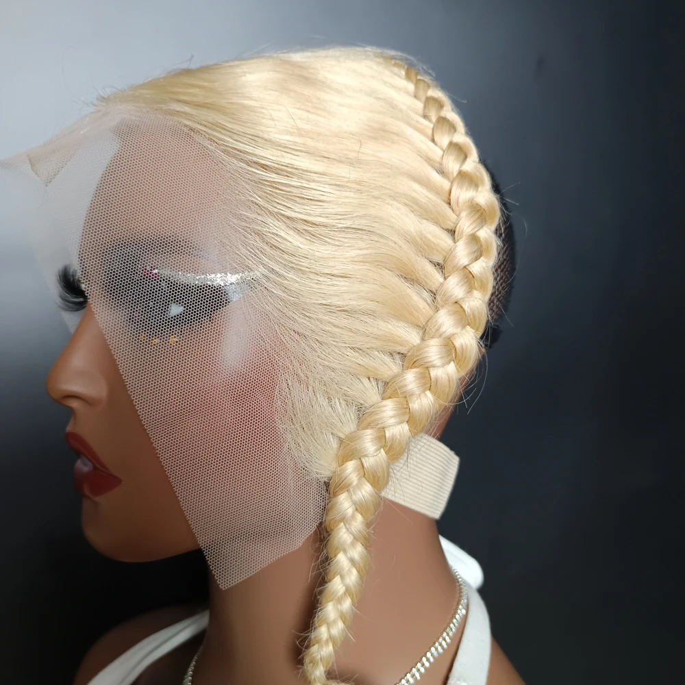 10 12 дюймов 13x4 блондинка 613 прозрачные кружевные фронтальные с косами человеческие волосы средняя часть предварительно выщипанные бразильские девственные волосы