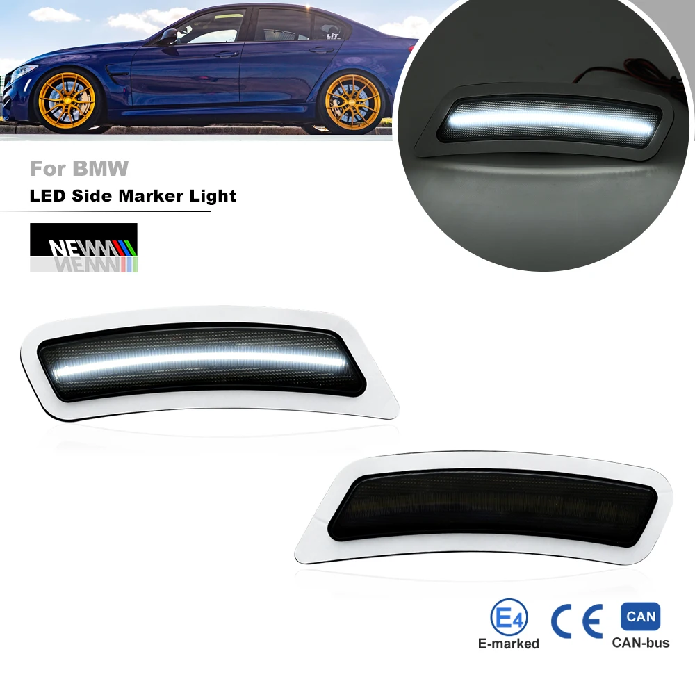 

Подходит для BMW 3 серии F80 M3 4 серии F82 F83 M4 2014-2020, дымчатый белый/янтарный светодиодный боковой габаритный отражатель на крыле, замена