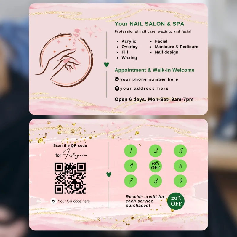 DsgnTouch Custom Printed Pink Paper Loyalty Card for Retail Store Cafe Bakery Salon Reward Cards Bulk Free Design Template